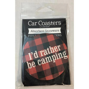 Carson Absorbent Stoneware 3" Car Coaster “I'd rather be camping" New in Package
